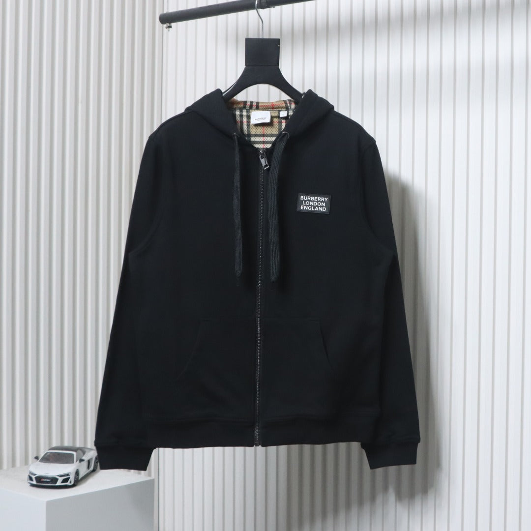 Burberry Cotton Blend Zip Hoodie Black