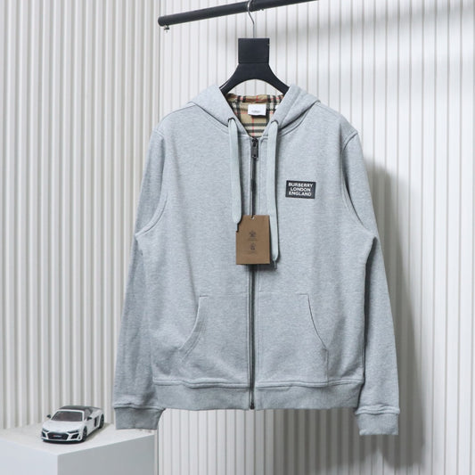 Burberry Cotton Blend Zip Hoodie Grey