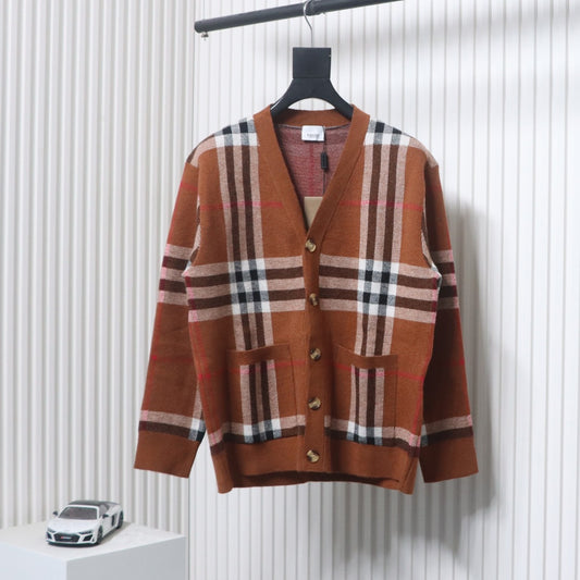 Check Wool Cashmere Cardigan